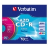 Диск CD-R Verbatim 700Mb 52x Slim case (10шт) Color (43308) (мин.кол.10)