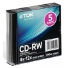 Диск CD-RW TDK 700Mb 10x Slim case (5шт) (T18791) (мин.кол.5)