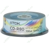 Диск CD-R 700МБ 52x TDK "CD-R80CBA25" пласт.коробка, на шпинделе (25шт./уп.) 