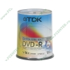 Диск DVD-R 4.7ГБ 1-16x TDK "DVD-R47PWWCBED100" Extra Matt Photo Printable, пласт.коробка, на шпинделе (100шт./уп.) 