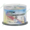 Диск DVD-R 4.7ГБ 16x TDK "DVD-R47PWWCBED50" Extra Fine Matt Photo Printable, пласт.коробка, на шпинделе (50шт./уп.) 