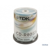 Диски CD-R 80min 700Mb ТDK 52х  100 шт  Cake Box  Printable (t19884)