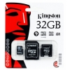 Карта памяти MicroSDHC 32GB Kingston Class4 + 2 Adapters <SDC4/32GB-2ADP>