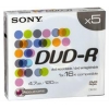 DVD-R Sony        4.7Gb, 16x, 5шт., Slim Case, Color, (5DMR47BSLX), записываемый DVD диск (DVD-RS005С/S16)