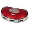 Концентратор Bean, USB 2.0, пассивный, 1:4, красный/серебристый, Hama     [ObC] (H-78486)