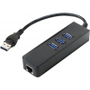 Концентратор USB 3.0 ORIENT JK-340, USB 3.0 HUB 3 Ports + Gigabit Ethernet Adapter, RJ45 10/100/1000 Мбит/с, черный (30028)