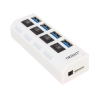 Концентратор USB 3.0 ORIENT BC-307PS, USB 3.0 HUB 4 Ports, c БП-зарядником 2xUSB (5В, 2.1А), выключатели на каждый порт, белый (30173)